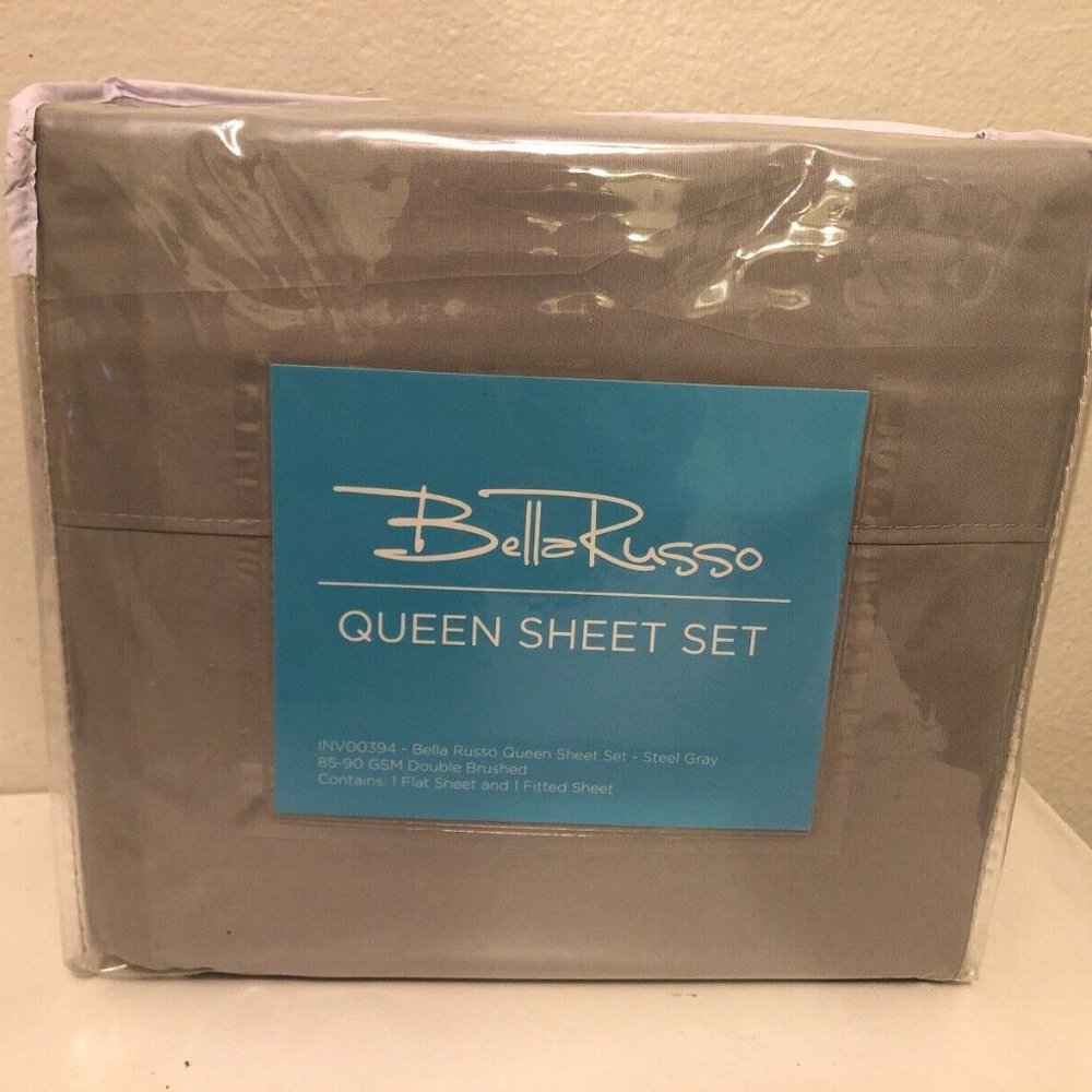 Bella Russo Queen Sheet Set, Steel Gray, 85-90 GSM, NEW